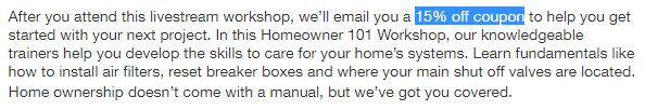 Home Depot Workshop Coupon screenshot