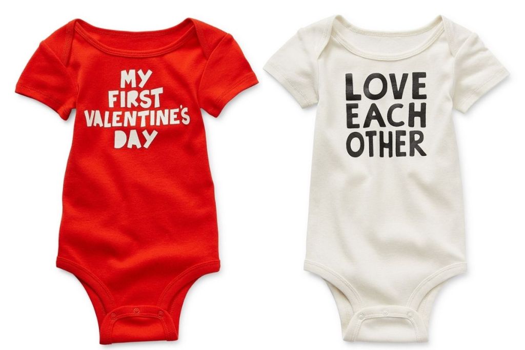 red and white JCPenney Okie Dokie Valentine's Day Baby Onsies