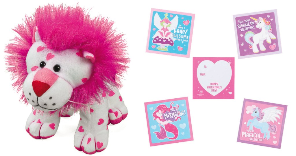 stuffed valentine lion and valentine stickers