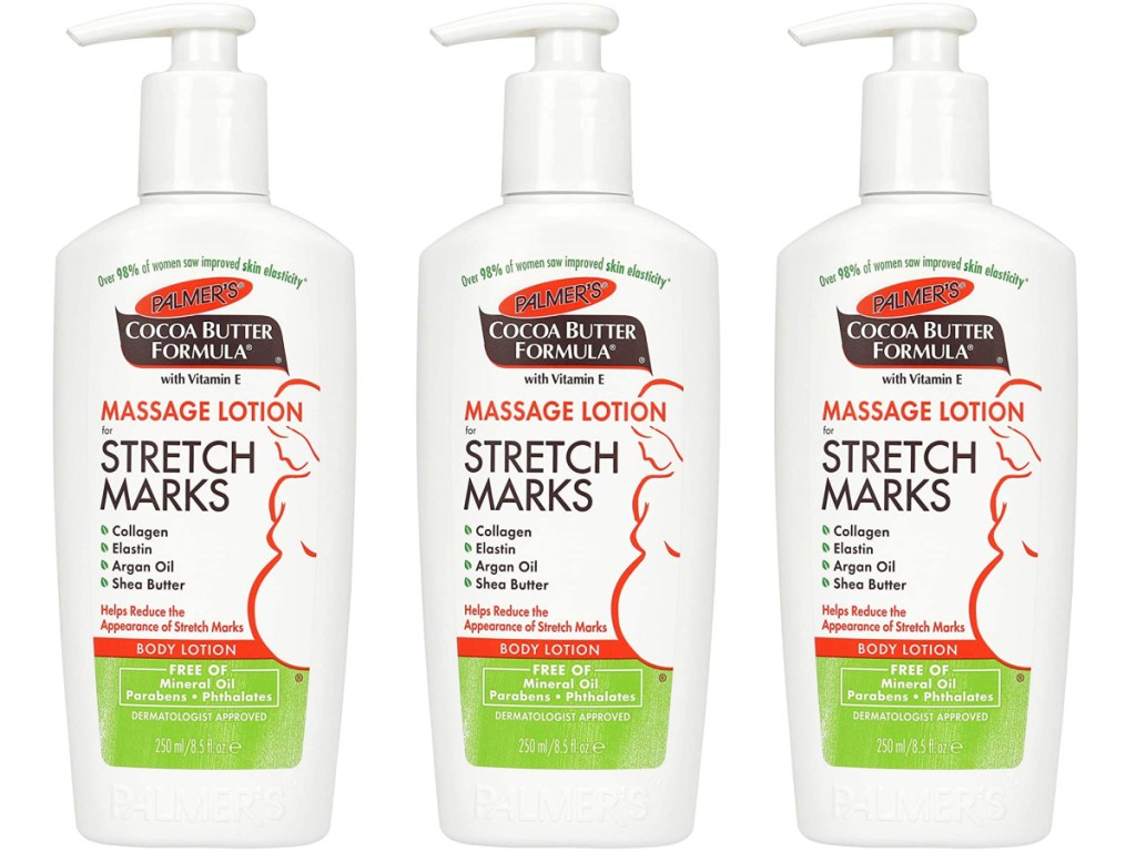 three bottles of cocoa butter stretch mark lotion