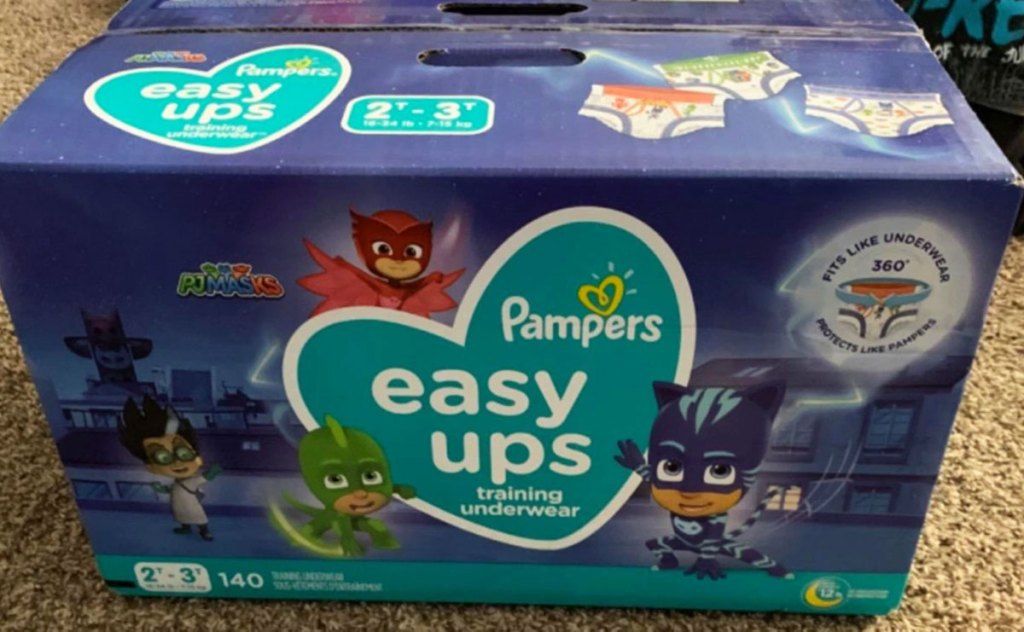 box of pampers easy ups with pj masks characters