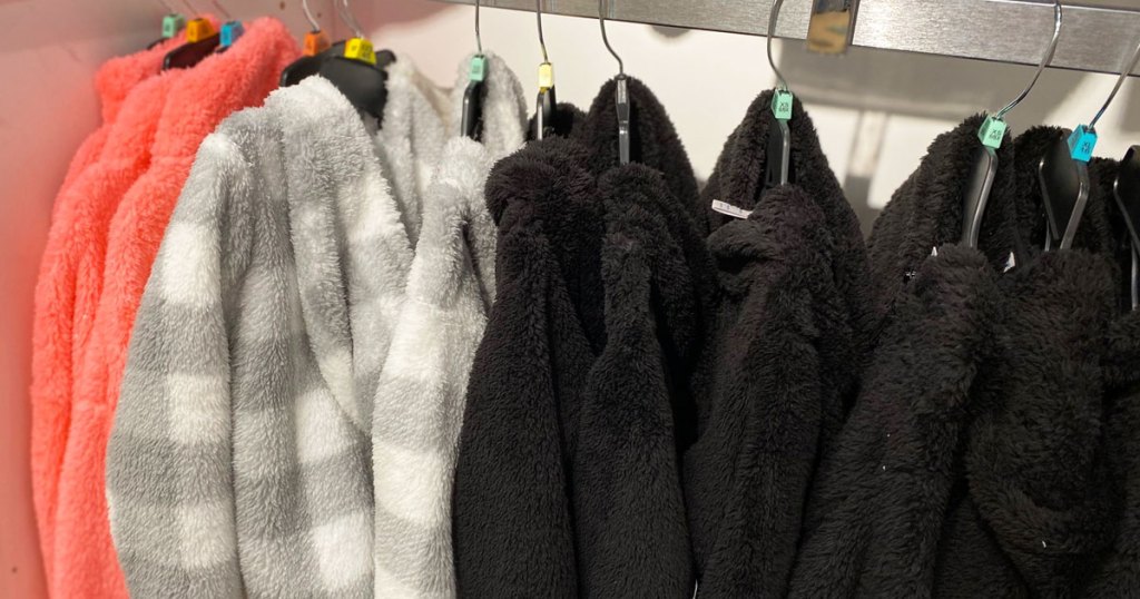 rack of sherpa jackets on hangers at jcpenney