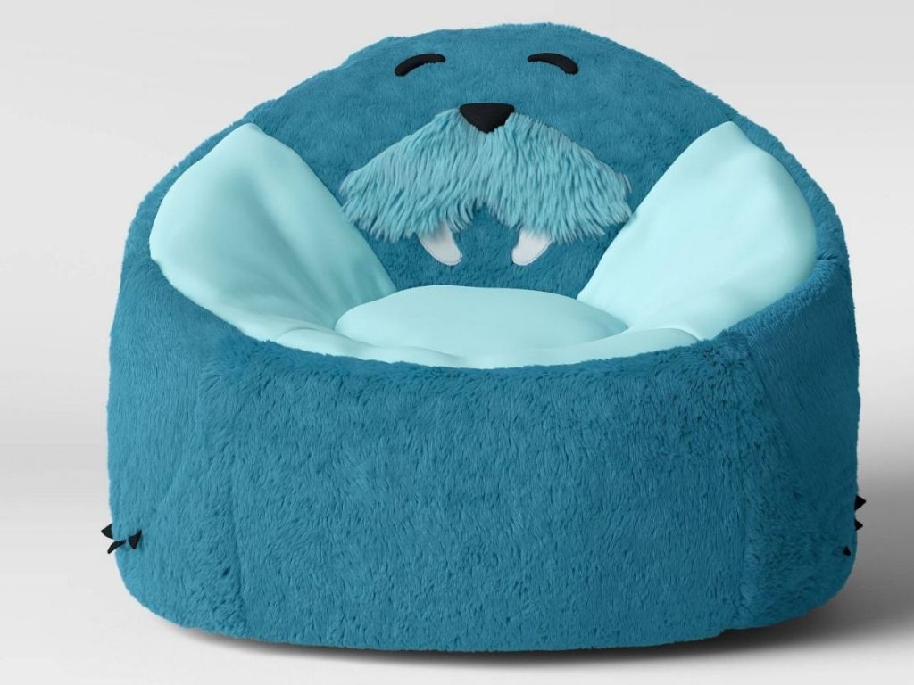 front view of Target Pillowfort Blue Walrus Bean Bag Chair