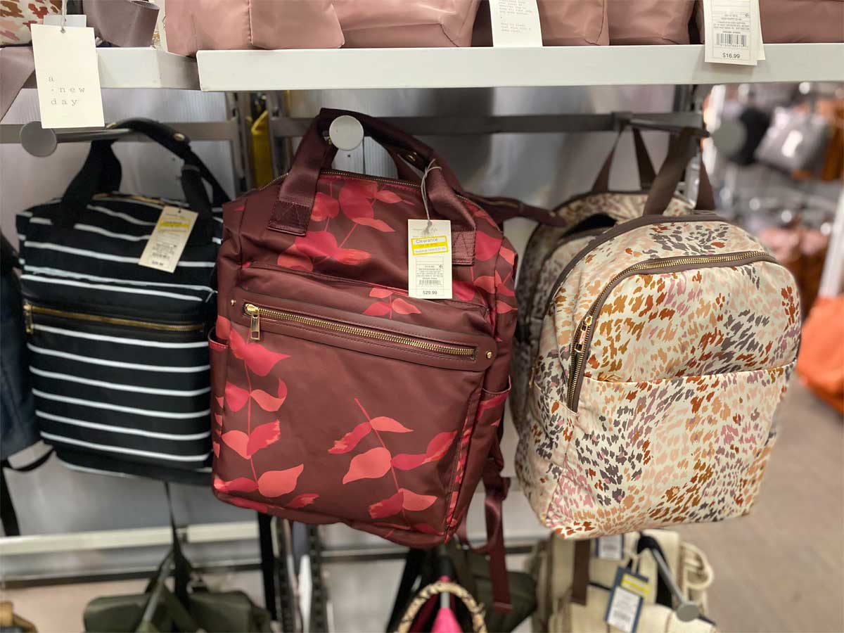 backpacks on display in store