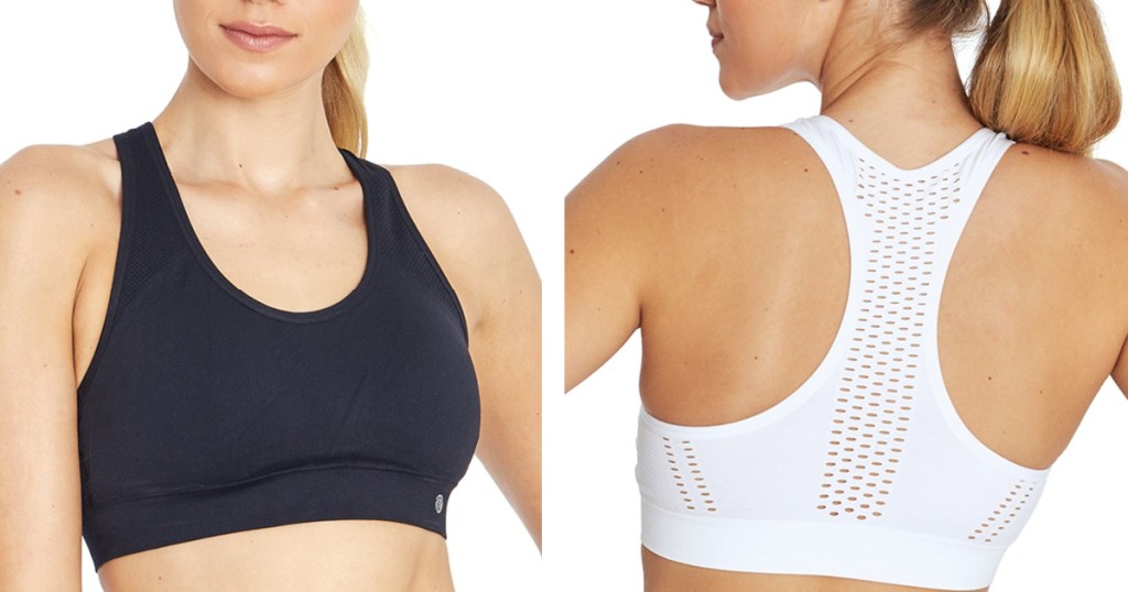 women wearing black and white sports bras