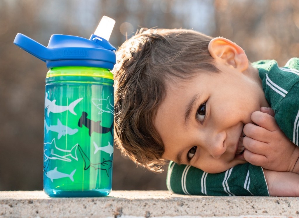 camelbak eddy limited edition near little boys head