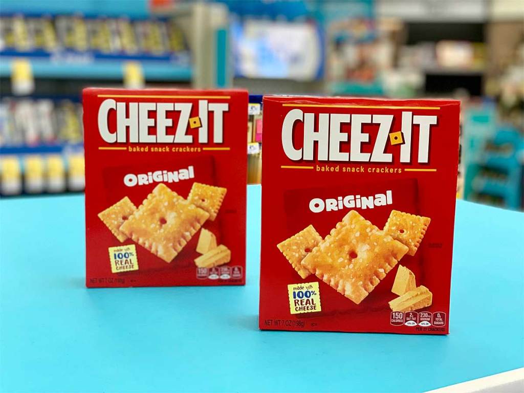 two boxes of crackers on a table in a store