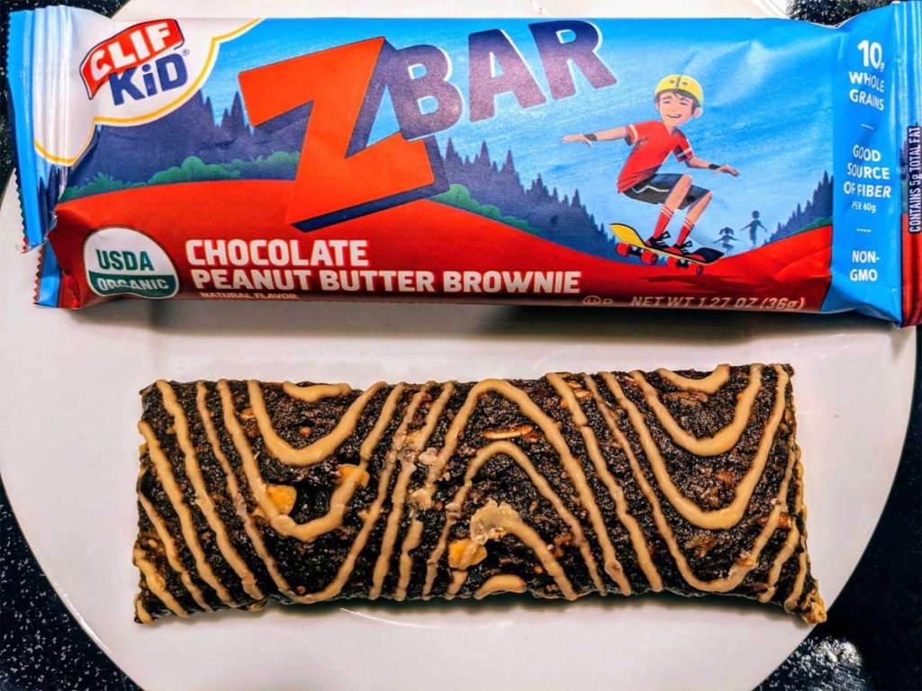 chocolate peanut butter brownie kids zbar in package and out