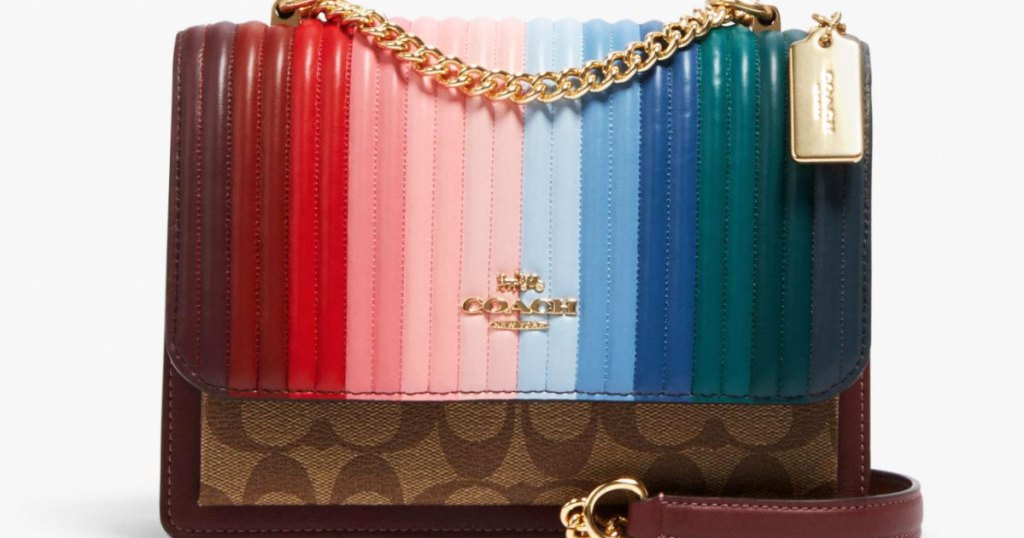 coach rainbow satchel with gold chain detail