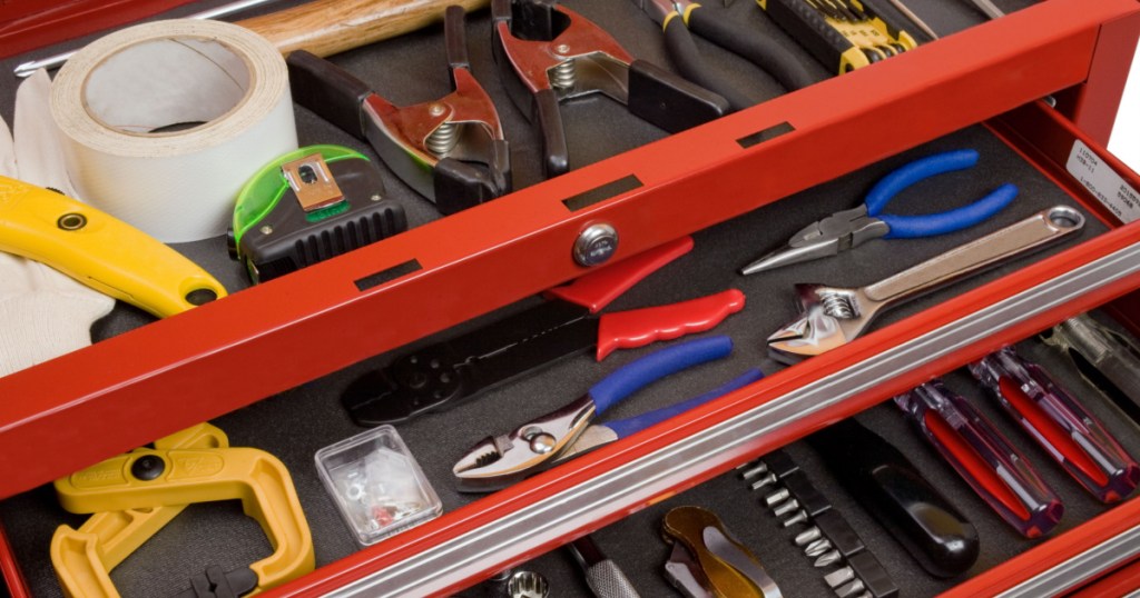 open view of craftsman tool box drawers with tools in it