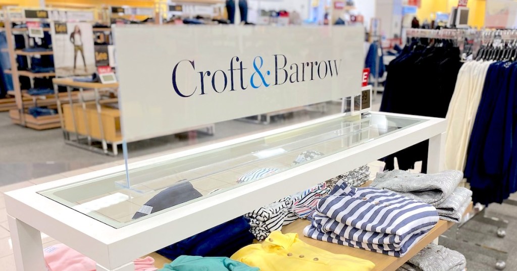 croft and barrow sign on store clothing display shelf