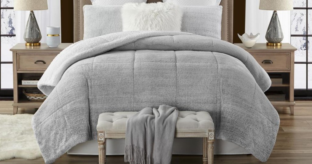 faux fur comforter in grey