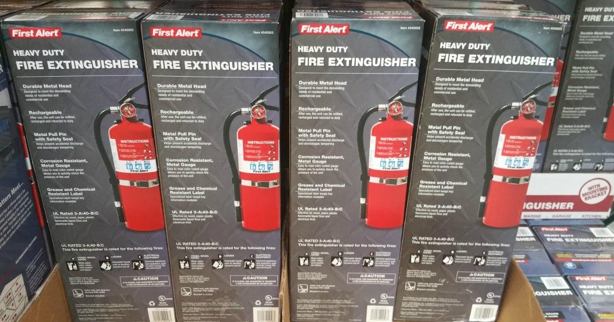 First Alert Fire Extinguisher in boxes at costco