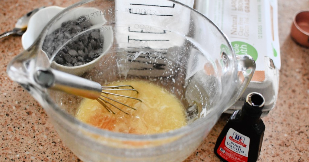 mixing bowl with cookie waffle batter