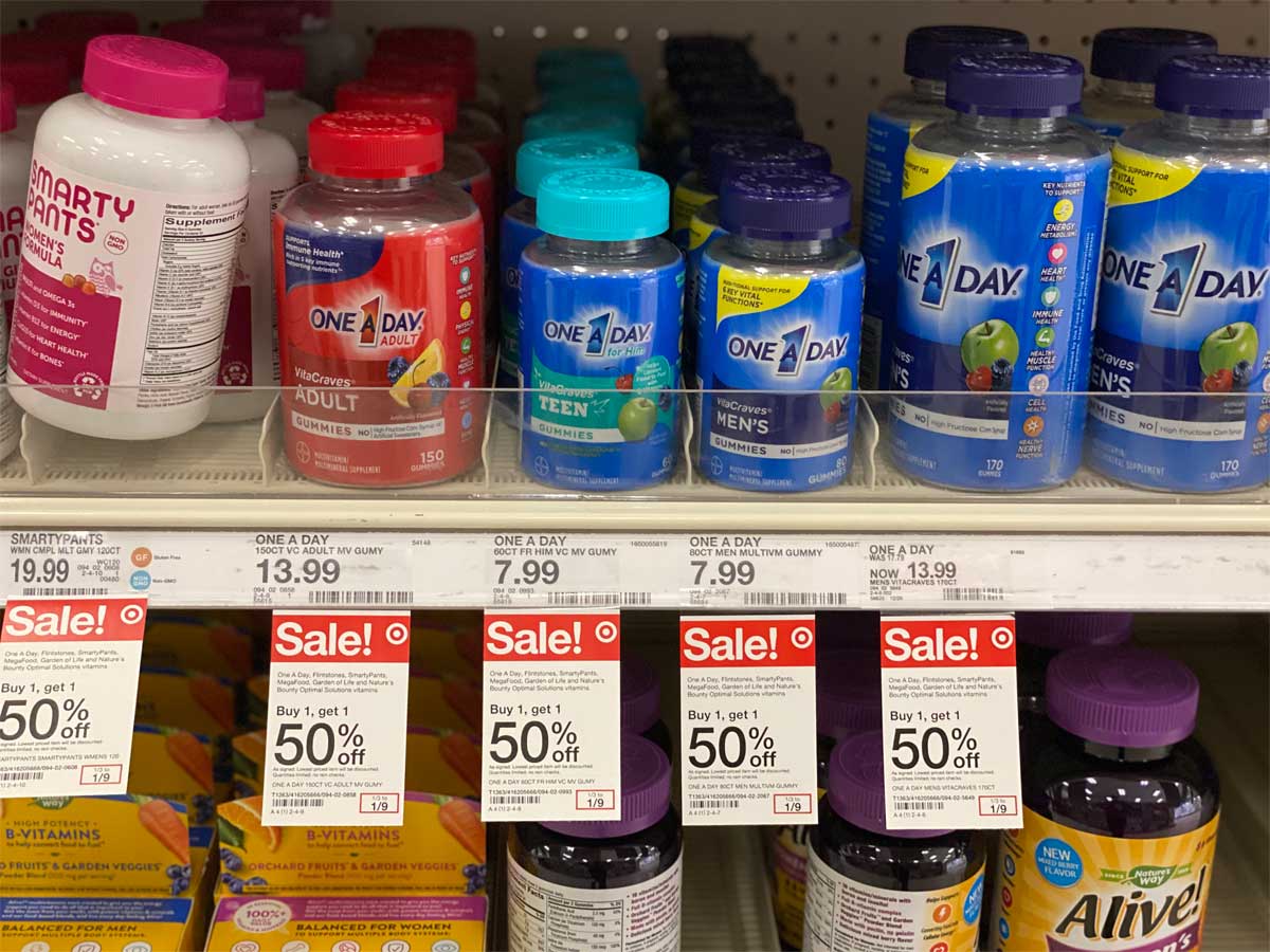 vitamins for men on a shelf in a store