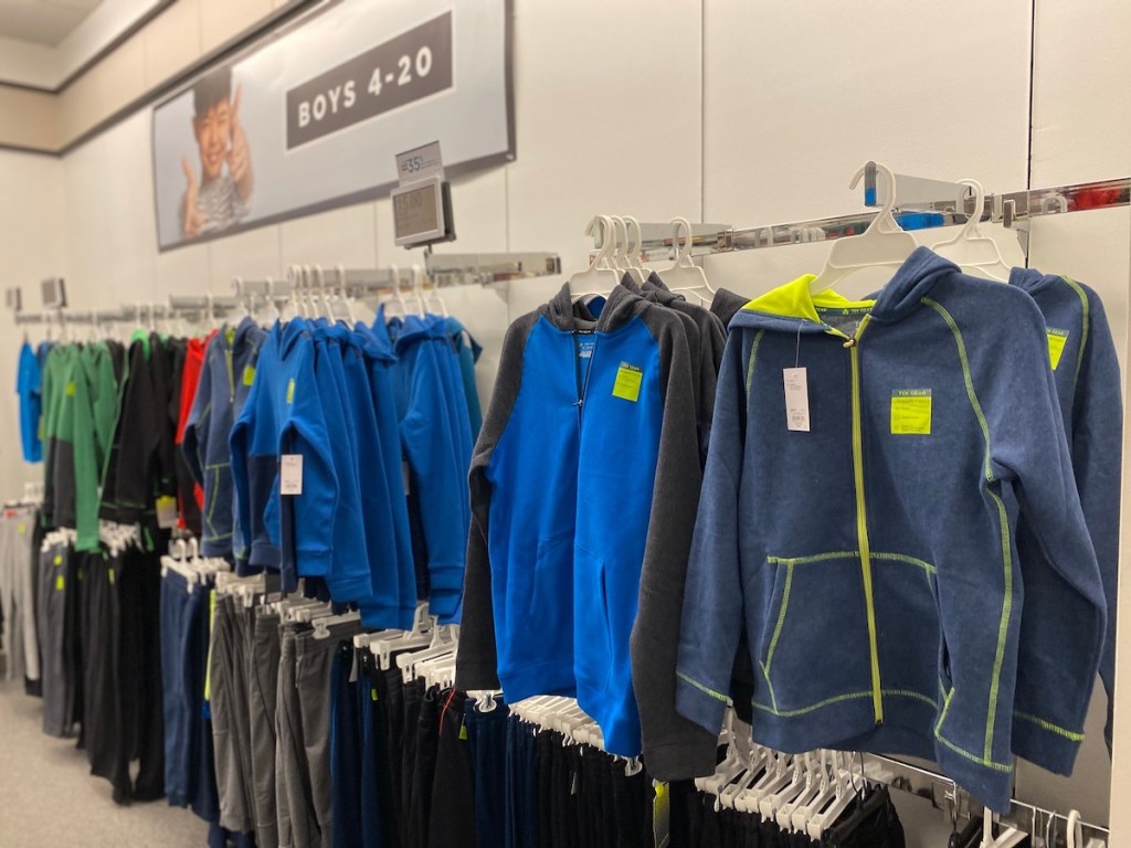 aisle of boys workout clothing at kohls