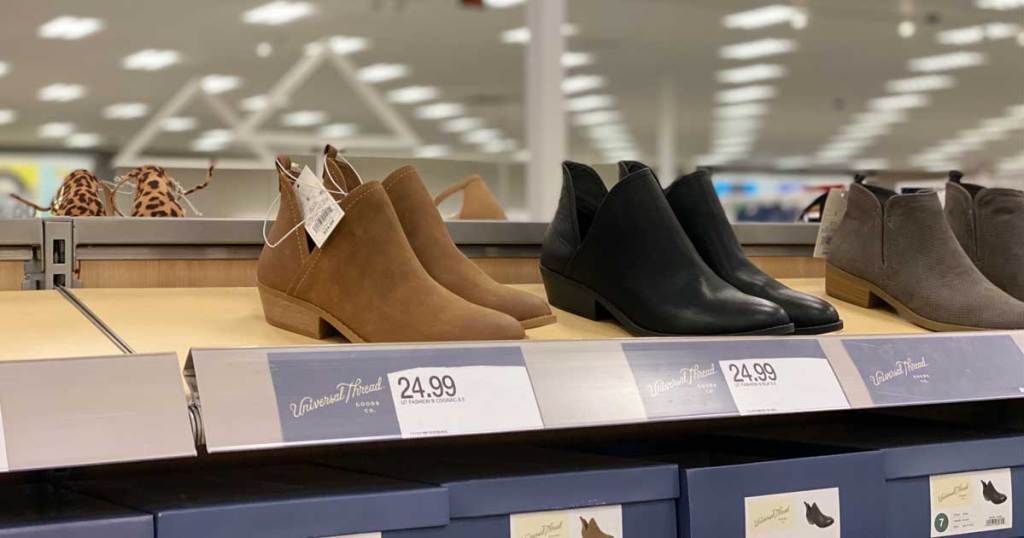 women's ankle boots on display in store