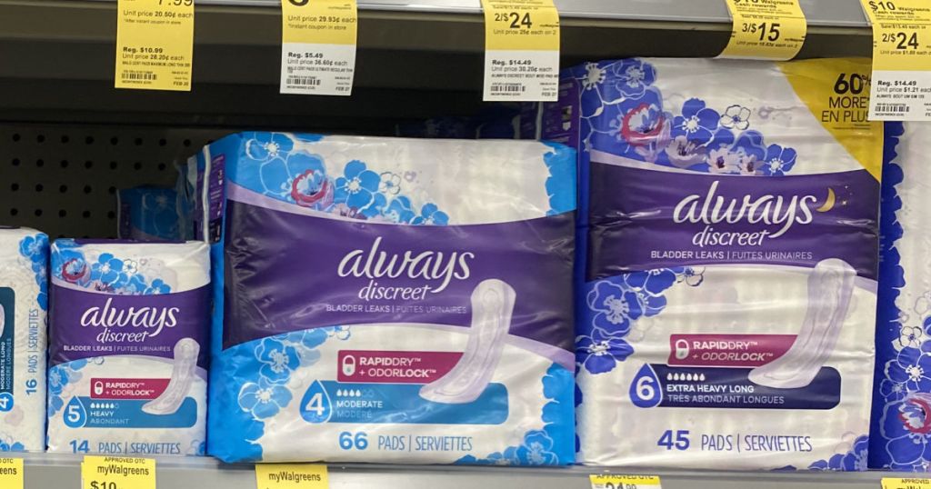 feminine care products on shelf 