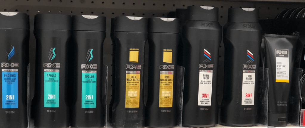 row of Axe haircare on a shelf