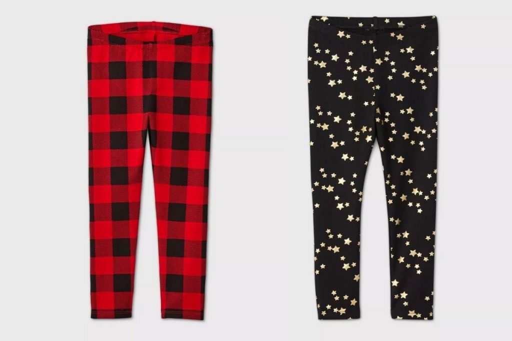 Red buffalo check and black with gold stars Cat & Jack LEggings