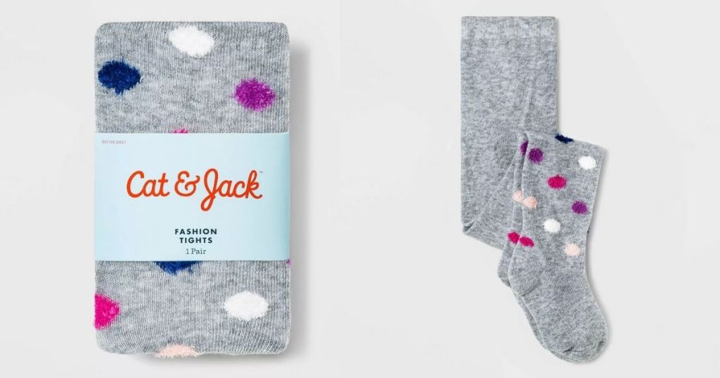 gray and polka dot Cat & Jack Tights