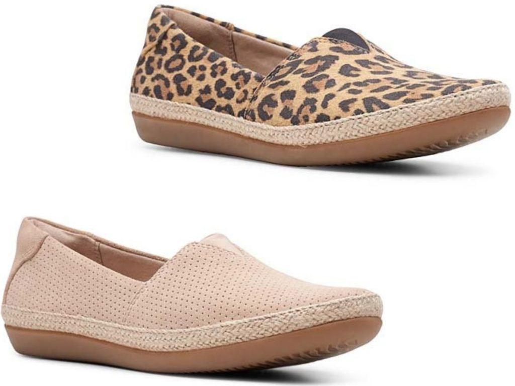 two Clarks women's slip on shoes