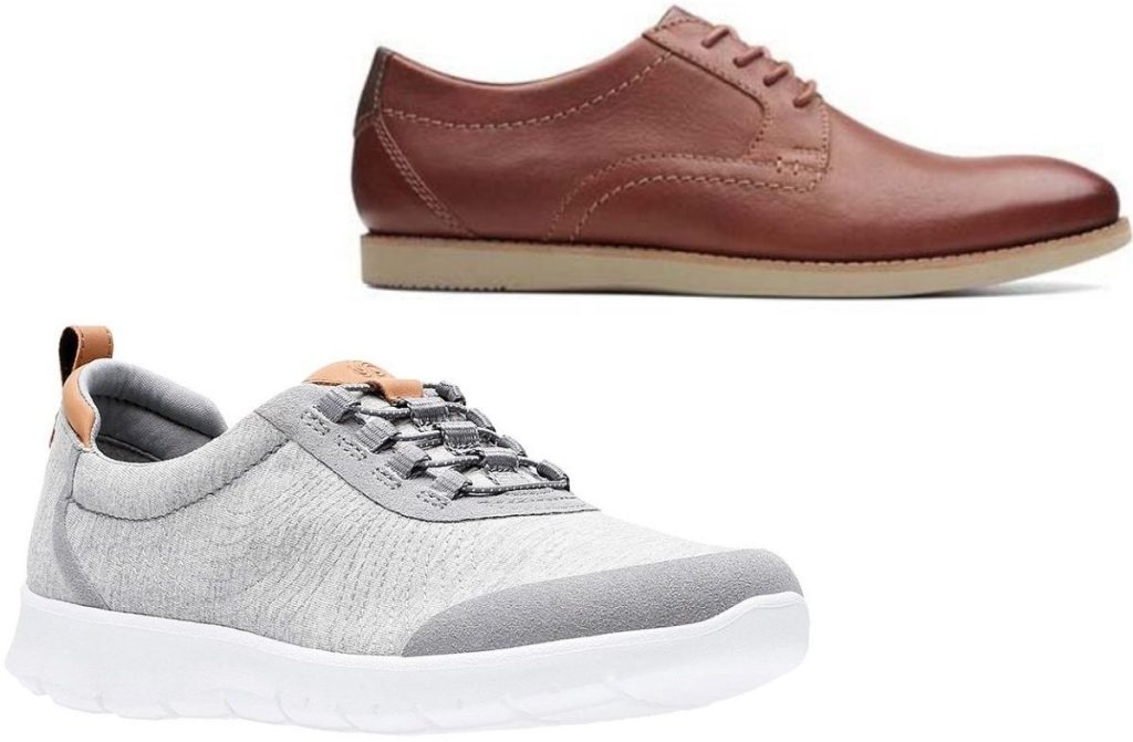 two Clarks shoes for women and men