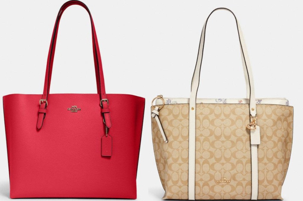 pink, tan and white coach totes