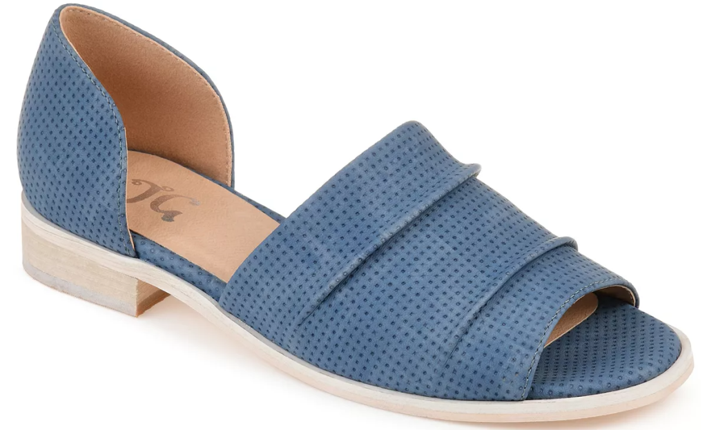 blue and tan sandal