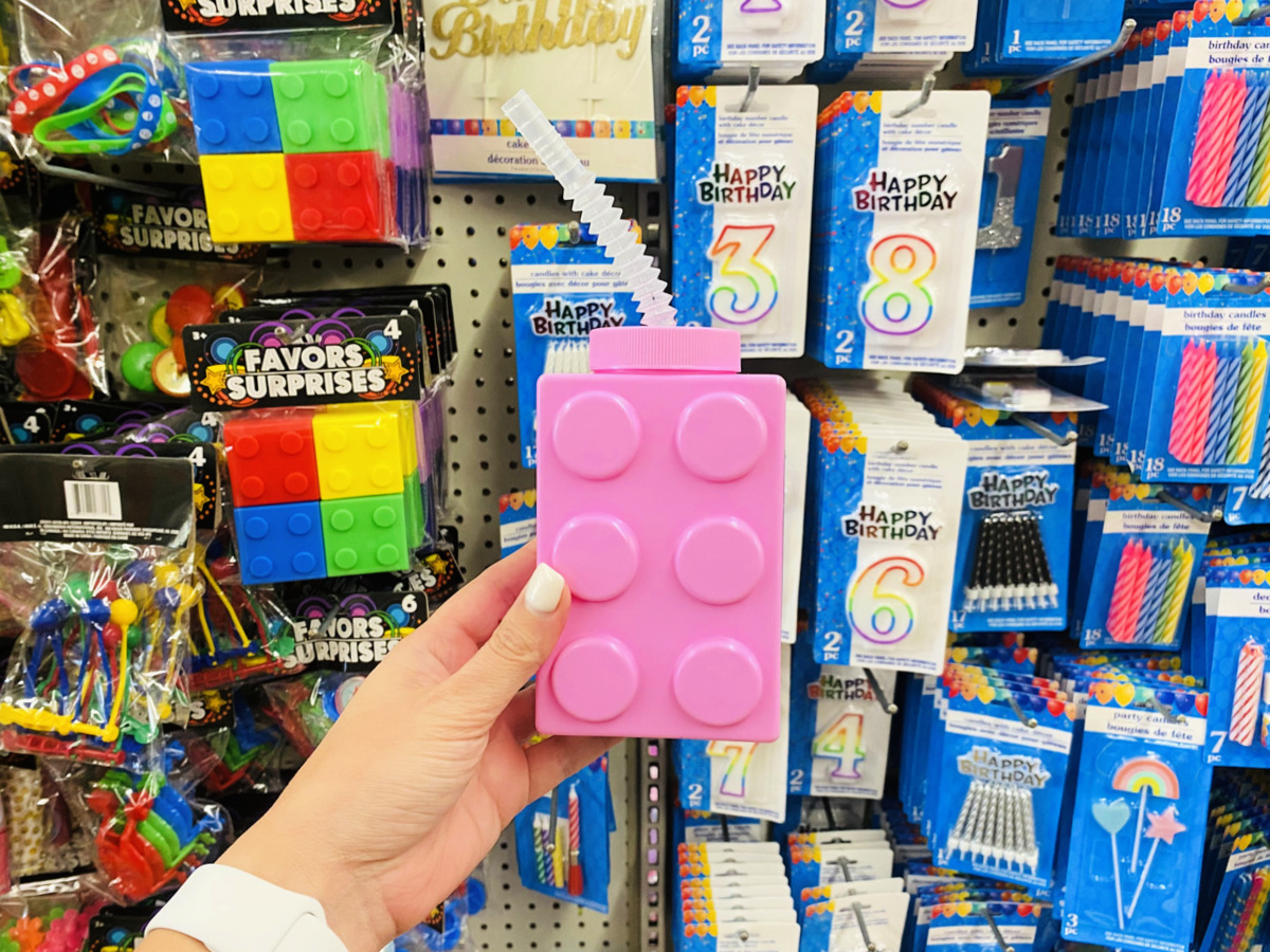 Pink LEGO Block Drinking Cups with Straw