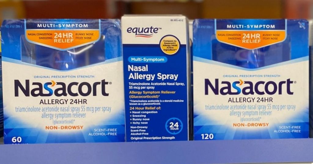 Nasacort Allergy 24HR Sprays on shelf in store