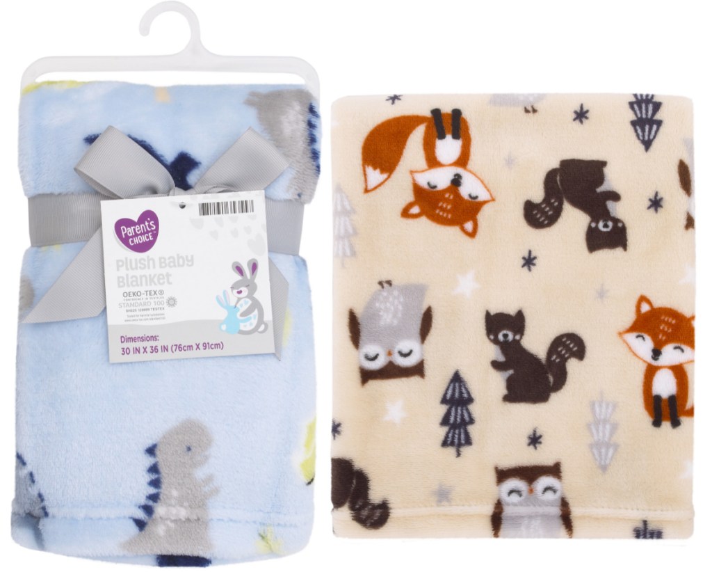 Two plush baby blankets
