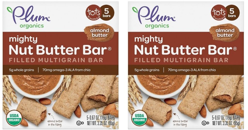 2 Plum Organics mighty nut butter bar boxes