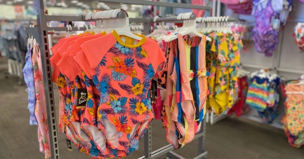 Target Girls Swimwear hanging in store