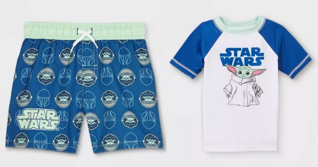 Target Kids Swimwear Baby Yoda trunks and rash guard