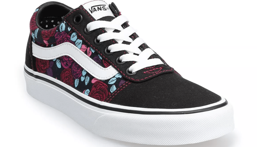 white, black and floral VANS shoe