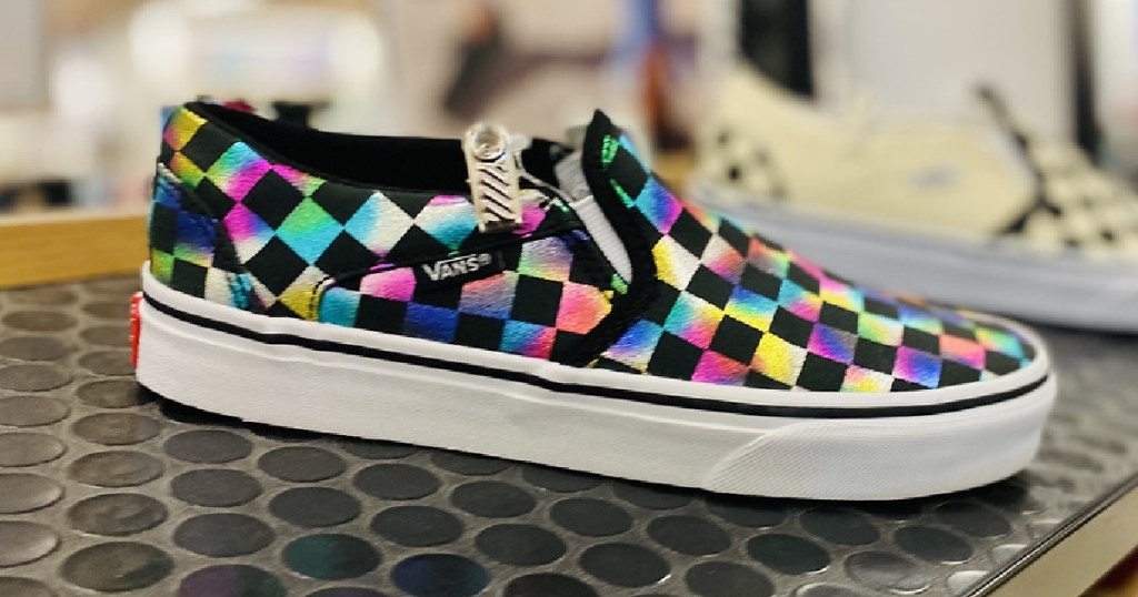 colorful checkered slip on shoe