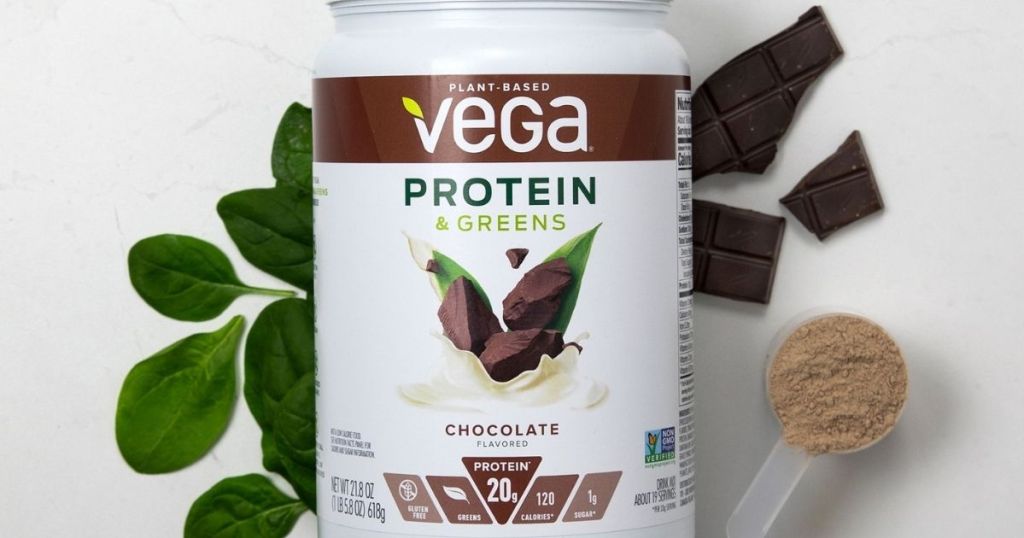 Vega Proteins and Greens Chocolate container