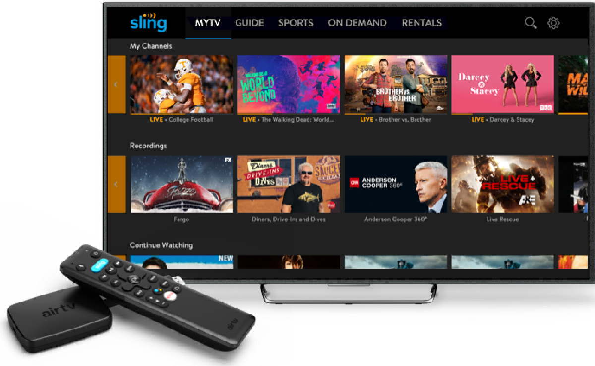 TV with small streaming device and remote pictured