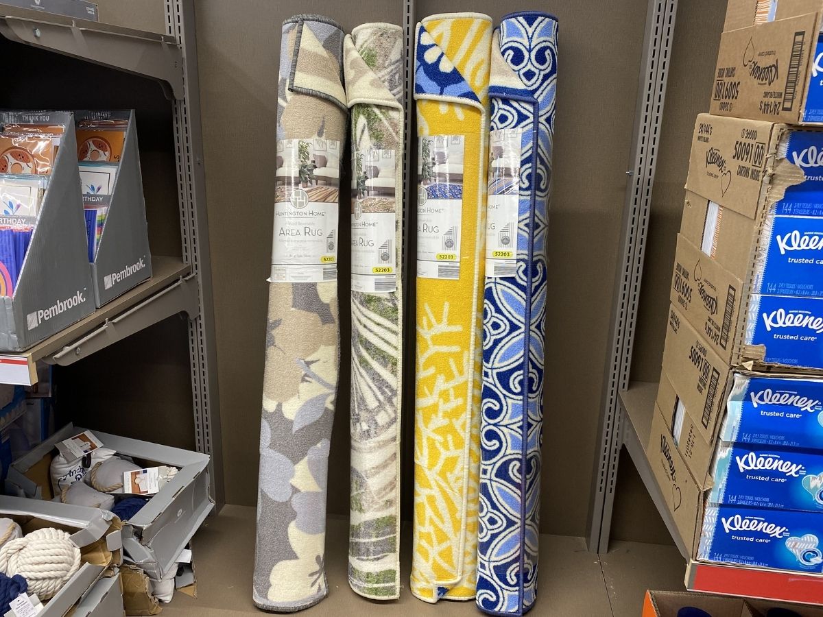 area rugs on store shelf