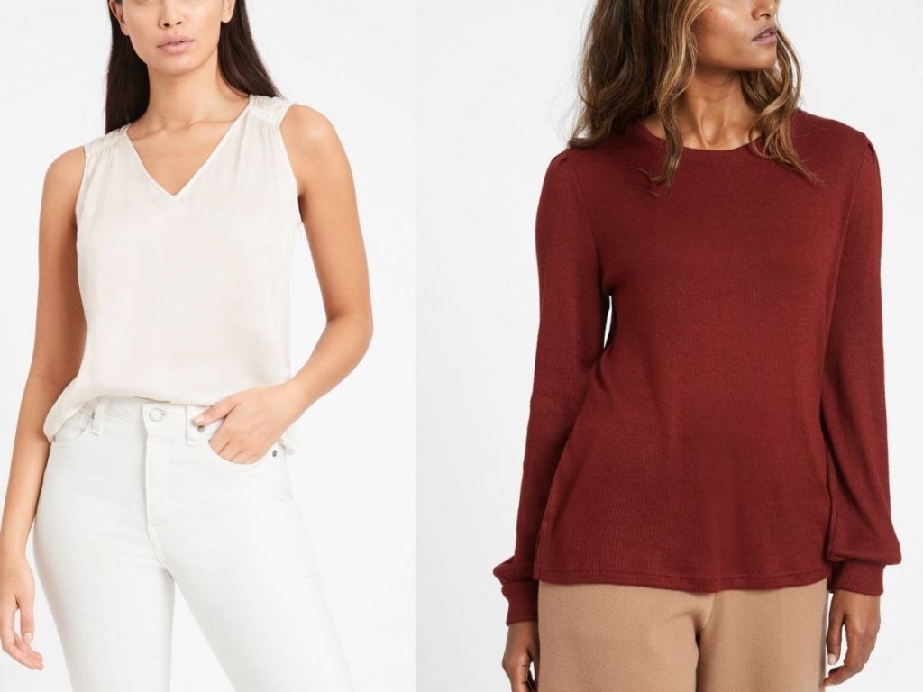 white satin tank and red sweater