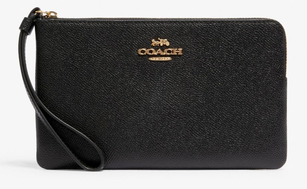 black coach wristlet with zipper at top