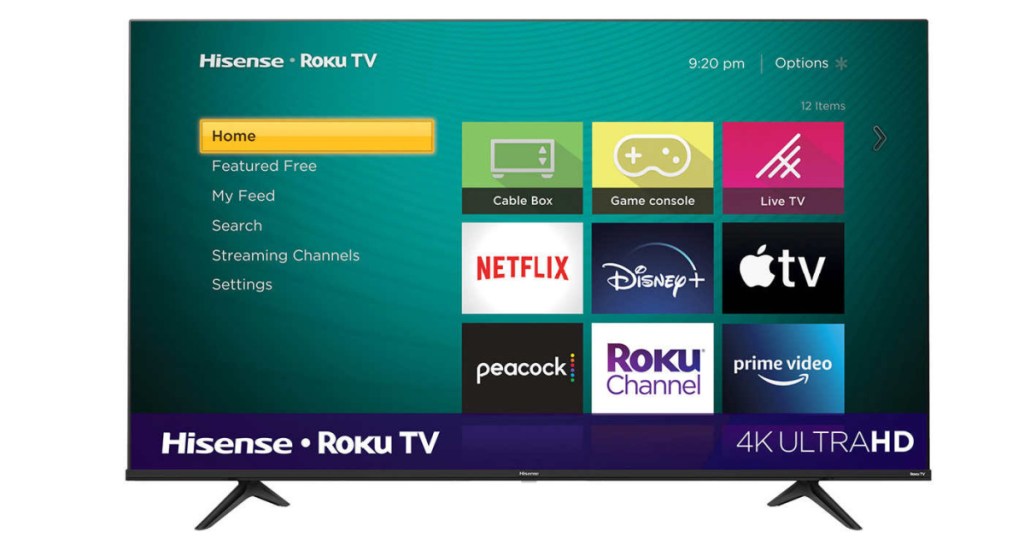 hisense 55 roku tv w/ apps shown