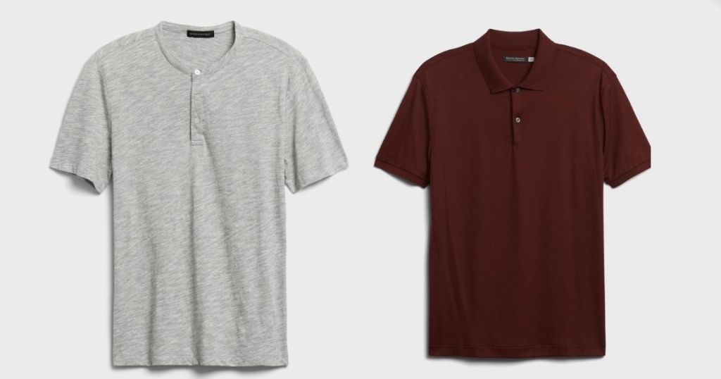 gray tee and maroon polo