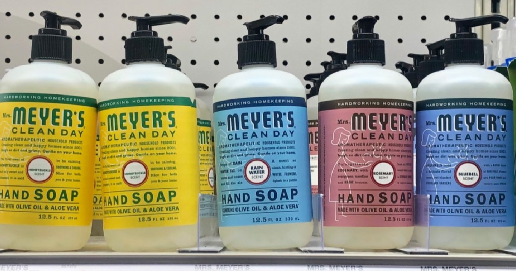 mrs meyers hand soaps many on shelf