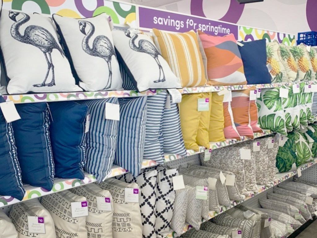 pillows on shelves at pOpshelf store