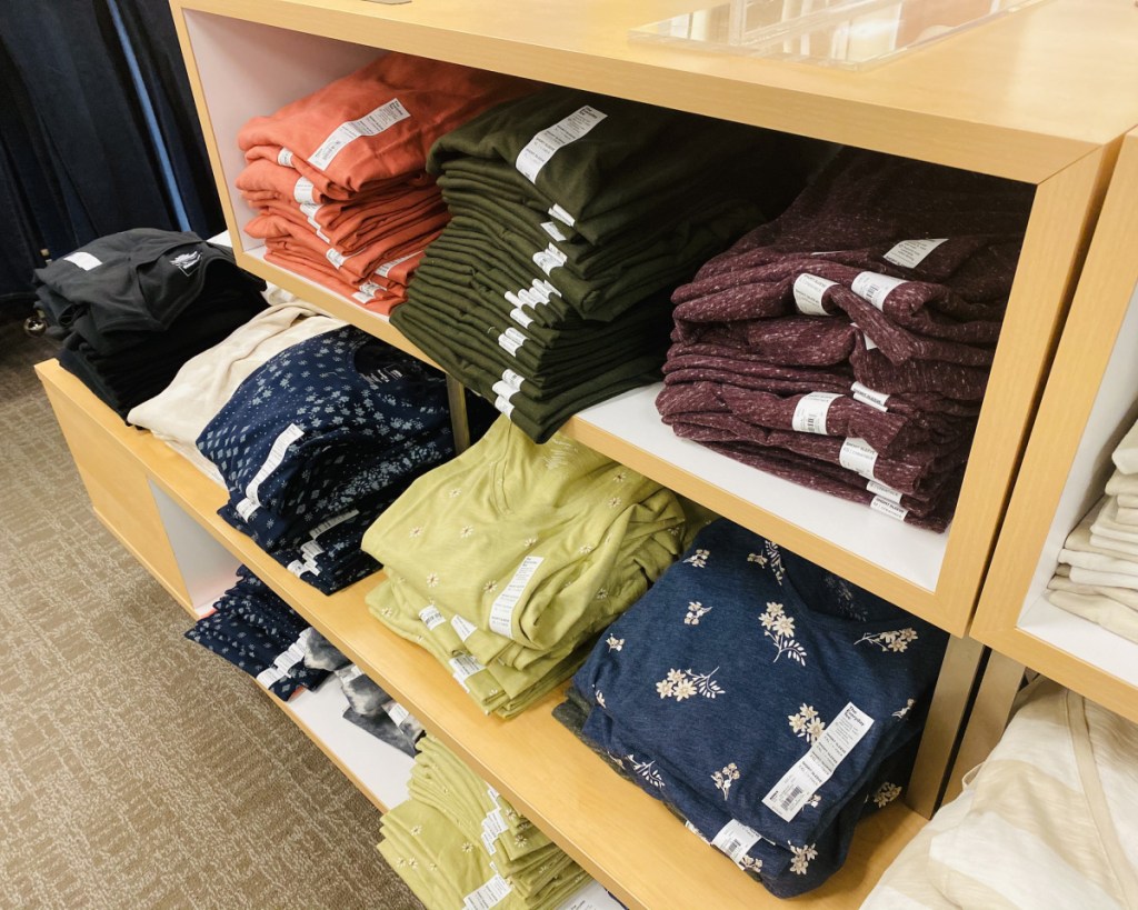 many sonoma goods for life womens tees folded on shelves