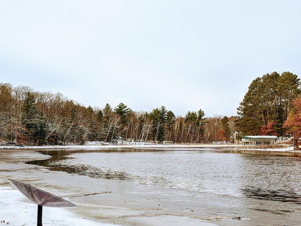 satellite dish on remote lake