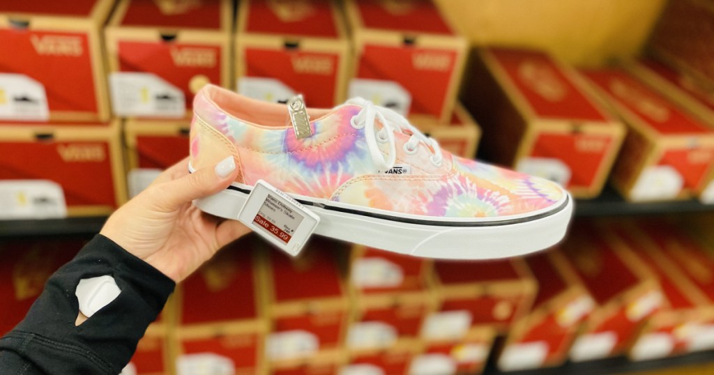 vans tie dye shoe in hand in store at kohls