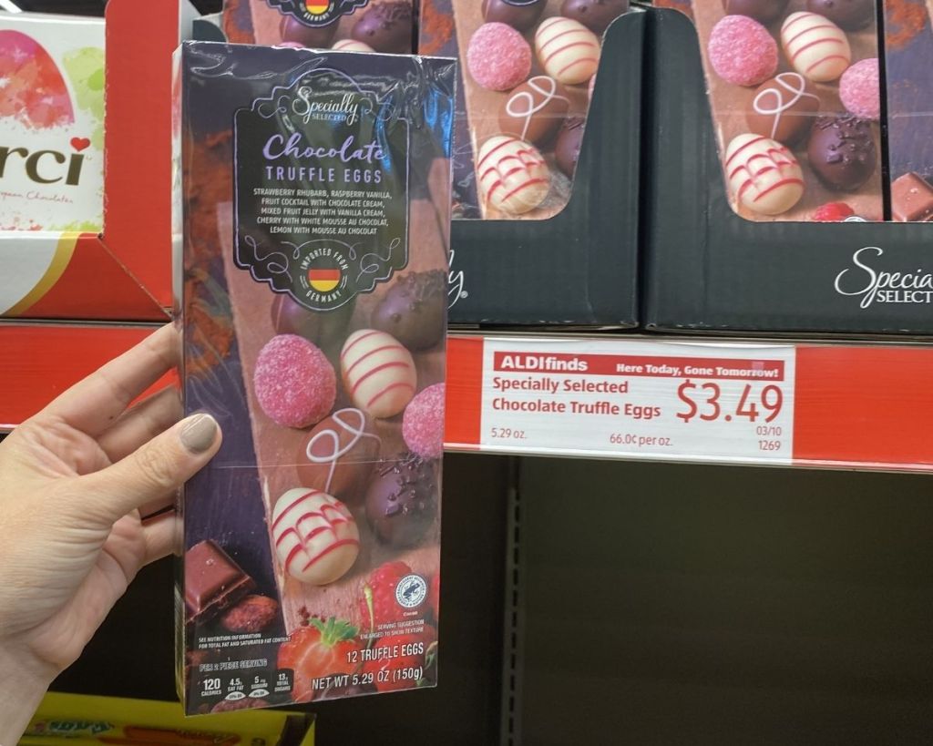 hand holding ALDI Truffle Eggs in store